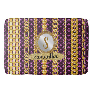 Tapis De Bain Magnifique Velours Violet Or Monogramme Élégant Ch