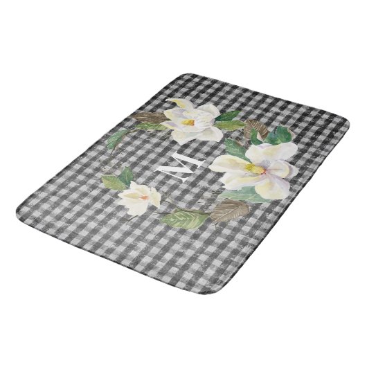 Tapis De Bain Magnolia Black and White Check w Monogramme (Angle)