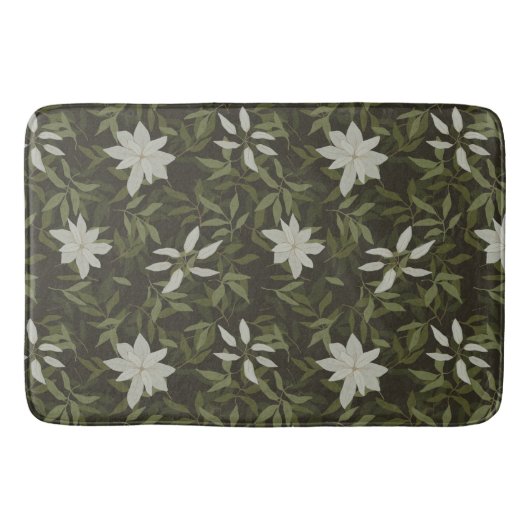 Tapis De Bain Magnolia et feuilles verts sur noir (Devant)