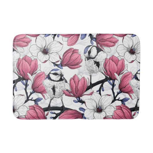 Tapis De Bain Magnolia rose et métis bleu (Devant)