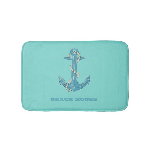 Tapis De Bain Maison de plage nautique, Ancre, Corde, Vert Menth (Devant)