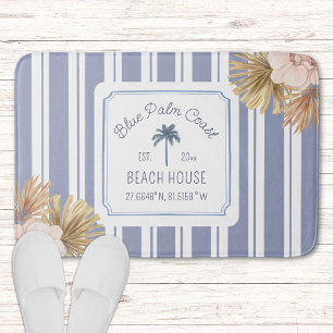 Tapis De Bain Maison de plage Rayures bleues Côtière Boho Fermet
