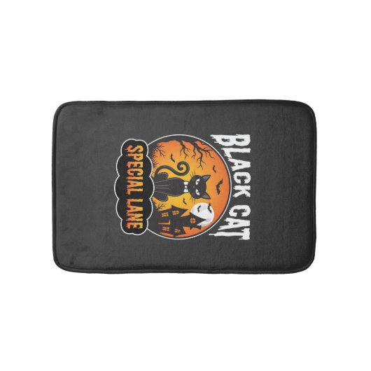 Tapis De Bain Maison Hantée Chat Noir Halloween Design Lune (Devant)