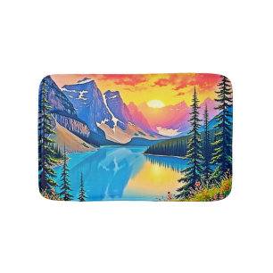 Tapis De Bain Majesté du lac de montagne au coucher du soleil