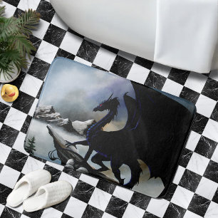 Tapis De Bain Majestueux Montagnes de Fantasy Sombres Dragon Noi