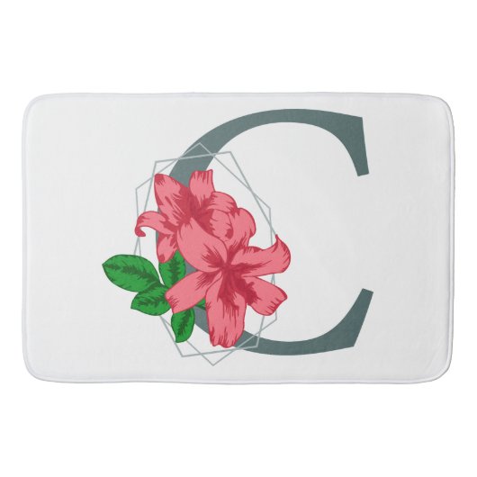Tapis De Bain Majuscule C monogramme floral (Devant)