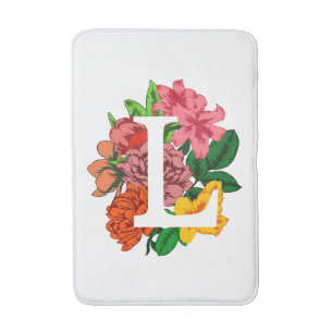 Tapis De Bain Majuscule L monogramme floral