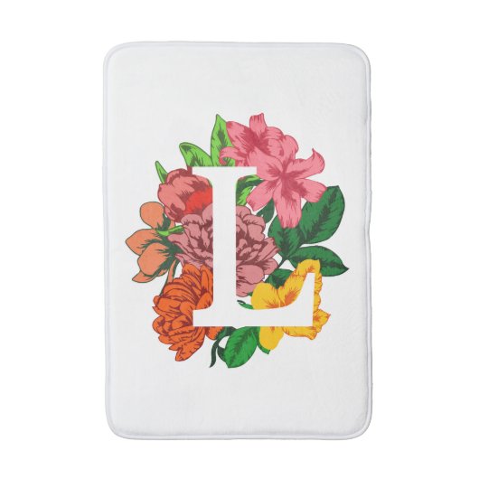 Tapis De Bain Majuscule L monogramme floral (Devant (Vertical))