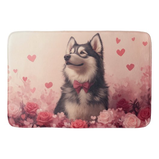Tapis De Bain Malamute d'Alaska avec des roses - Saint-Valentin (Devant)