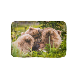 Tapis De Bain Mama bear nourrit ses deux petits, Lake Clark Nati
