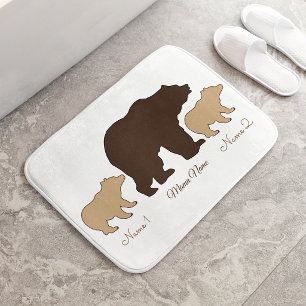 Tapis De Bain Maman Ours Personnalisée Avec 2 Noms d'Enfants Cad