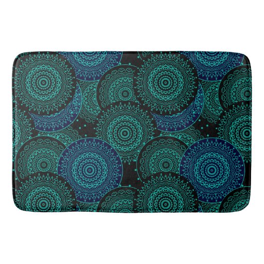 Tapis De Bain Mandala bleu turquoise ronde sur arrière - plan no (Devant)