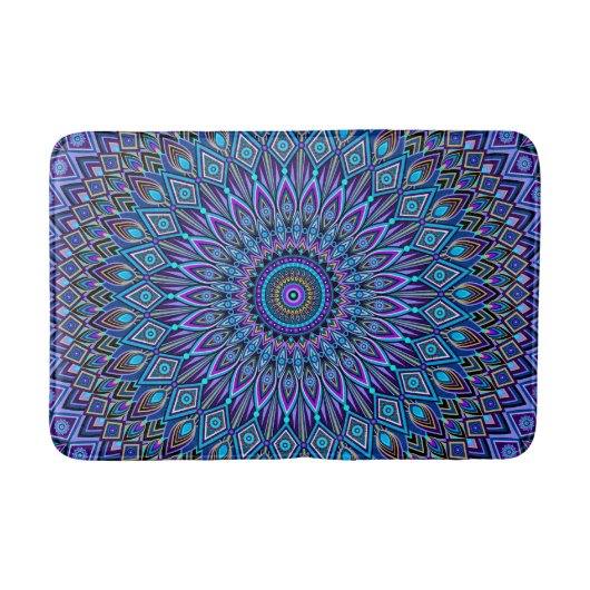 Tapis De Bain Mandala Boho Blue Turquoise violet Peacock Gold Vi (Devant)