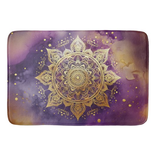 Tapis De Bain Mandala d'or sur l'aquarelle violette (Devant)
