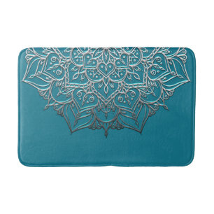 Tapis De Bain Mandala élégant minimal marocain sarcelle et argen