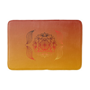 Tapis De Bain Mandala floral aux braises éthérées rouges et oran