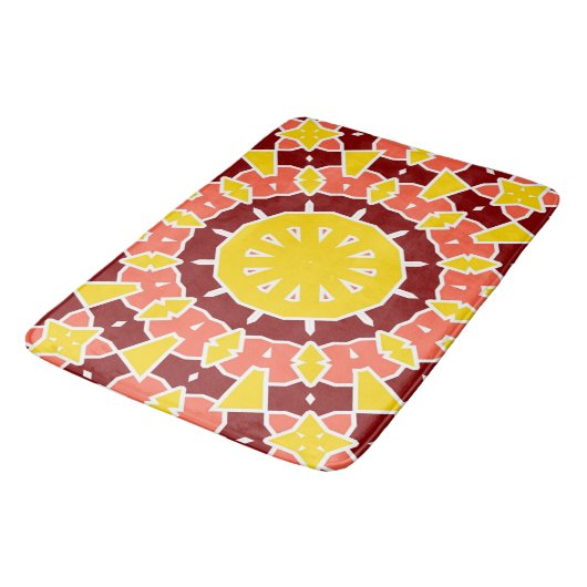 Tapis De Bain Mandala géométrique orange jaune gras (Angle)