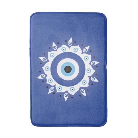 Tapis De Bain Mandala Grec Mal Oeil Bleu Blanc (Devant (Vertical))