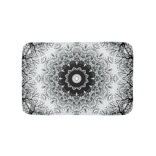 Tapis De Bain Mandala kaleidoscope carrelage noir gris blanc (Devant)
