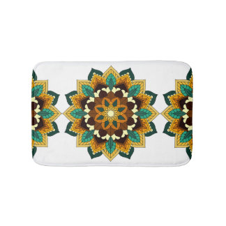 Tapis De Bain Mandala Motif 2002 en jaune et bronzette