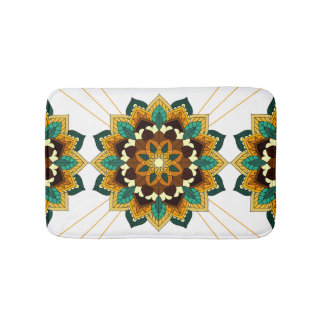 Tapis De Bain Mandala Motif 2002 en jaune et bronzette
