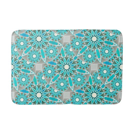 Tapis De Bain Mandala motif, turquoise, gris argenté et blanc (Devant)