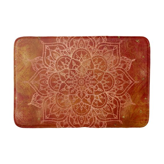 Tapis De Bain Mandala Orange et Glamour Doré Moderne Chic (Devant)