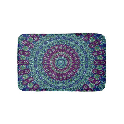 Tapis De Bain Mandala pourpre, bleu et vert (Devant)