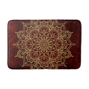 Tapis De Bain Mandala Rouge Vin Profond & Moderne Chic Glam Or