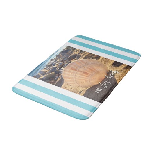 Tapis De Bain Manger Sleep Beach Script Coquillage Turquoise Str (Angle)