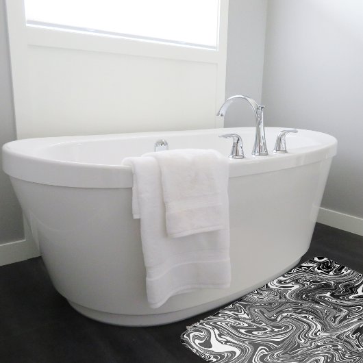 Tapis De Bain Marbre Abstrait noir et blanc liquide
