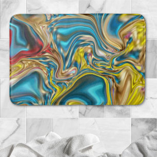 Tapis De Bain marbre abstrait tourbillons jaune turquoise bleu t
