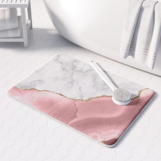 Tapis De Bain Marbre Blanc Agate Rose Doré