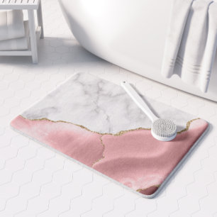 Tapis De Bain Marbre blanc doré rose pâle