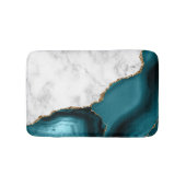 Tapis De Bain Marbre blanc doré Turquoise Bleu Agate (Devant)