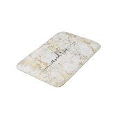 Tapis De Bain Marbre blanc et or, nom de script noir (Angle)