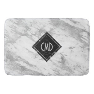 Tapis De Bain Marbre blanc Faux Monogramme