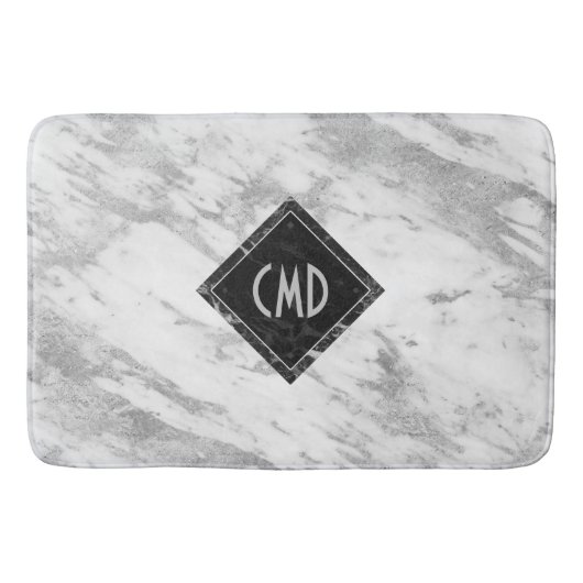 Tapis De Bain Marbre blanc Faux Monogramme (Devant)
