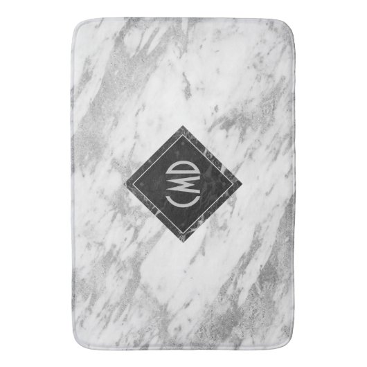 Tapis De Bain Marbre blanc Faux Monogramme (devant Vertical)
