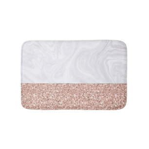 Tapis De Bain Marbre blanc Faux Rose Parties scintillant rose or