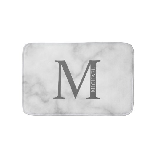 Tapis De Bain Marbre blanc Monogramme personnalisé et nom (Devant)