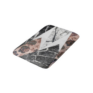 Tapis De Bain Marbre blanc noir chic moderne et or rose Geo