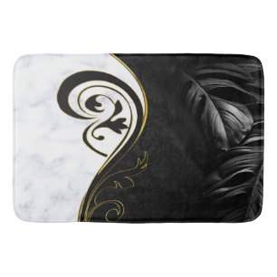 Tapis De Bain Marbre blanc, Noir, Filigree Or Graphiste Mat Bain
