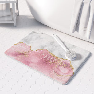 Tapis De Bain Marbre blanc Pastel Rose Agate Parties scintillant