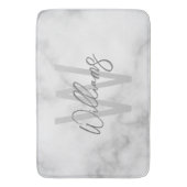 Tapis De Bain Marbre blanc Script Monogramme personnalisé et nom (devant Vertical)