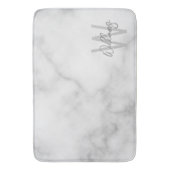 Tapis De Bain Marbre blanc Script Monogramme personnalisé et nom (devant Vertical)