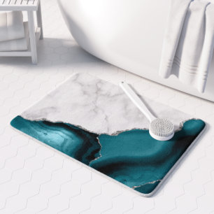 Tapis De Bain Marbre blanc Turquoise Blue Agate Argent