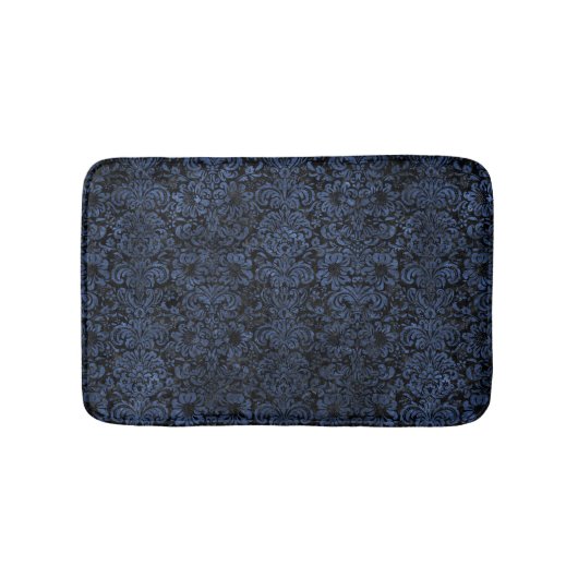 TAPIS DE BAIN MARBRE DAMASK2 NOIR ET PIERRE BLEUE (Devant)