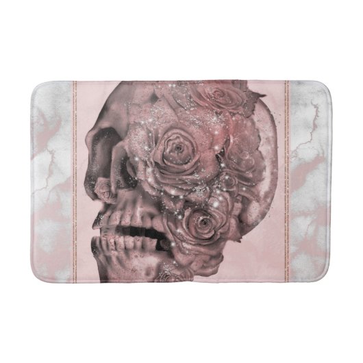 Tapis De Bain Marbre Glam Rose Or Rose Crâne (Devant)