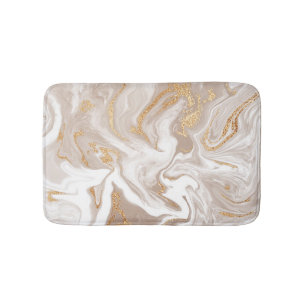 Tapis De Bain Marbre liquide beige, art de la ligne dorée.